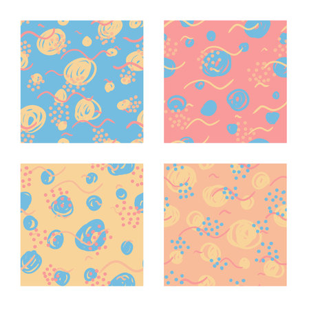Blue, pink, yellow repeating pattern. Set of seamless textures.の写真素材
