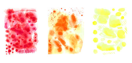 Set of watercolor abstract red, yellow and orange brush paint paper textureの写真素材