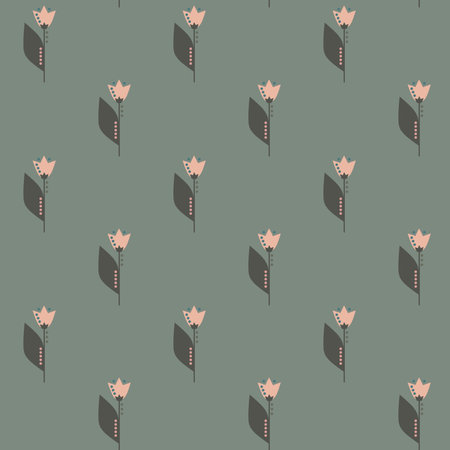 Winter floral seamless pattern with Tulip. Simple shapes. Sketch drawing. Nature motif.の写真素材