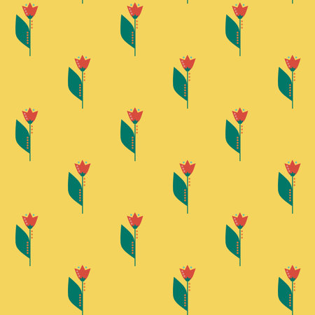 Summer floral seamless pattern. Simple shapes. Sketch drawing. Nature motif.の写真素材