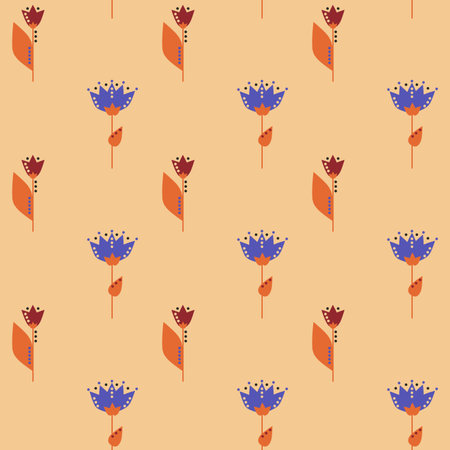 Cute hand drawn floral background with simple seamless patternsの写真素材