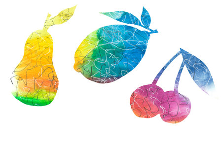 Set watercolor silhouettes fruit and berries on a white backgroundの写真素材
