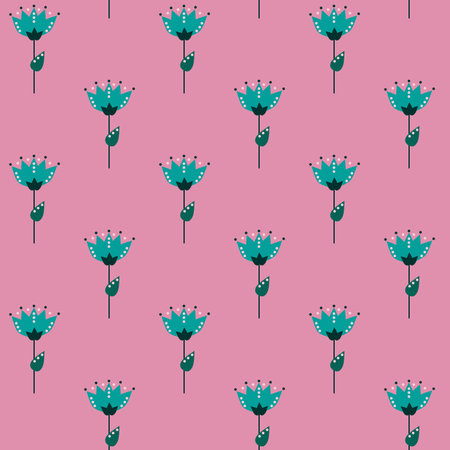 Cute hand drawn floral background with simple seamless patternsの写真素材