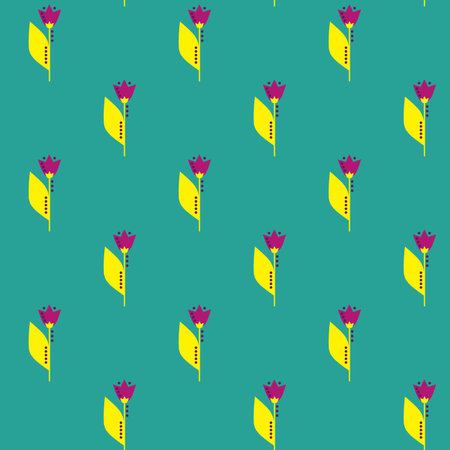 Spring floral seamless pattern. Simple shapes in sketch drawing with nature motif.の写真素材
