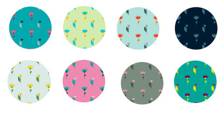 Set of abstract colorful circles with wildflowersの写真素材