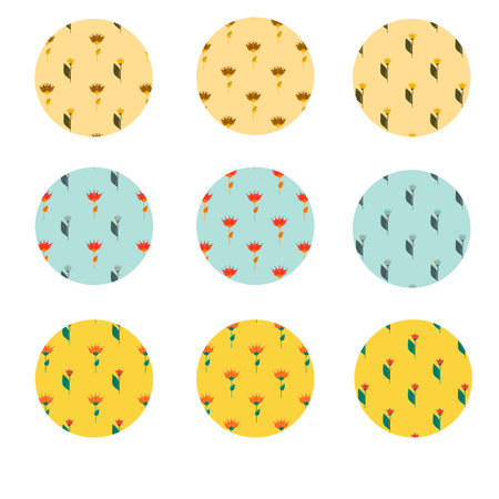 Set of abstract colorful circles with wildflowersの写真素材