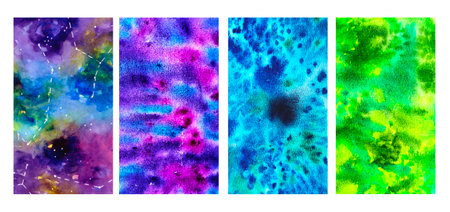 Set of abstract watercolor space templates for storiesの写真素材