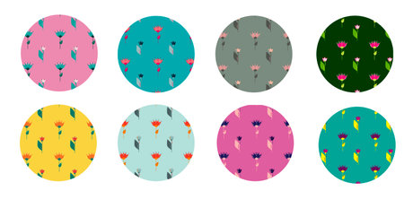 Set of abstract colorful circles with wildflowersの写真素材