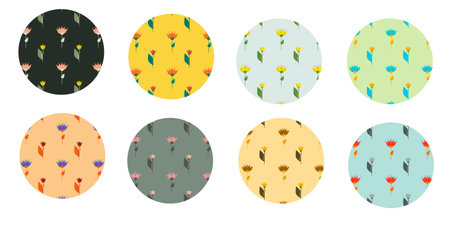 Set of abstract colorful circles with wildflowersの写真素材