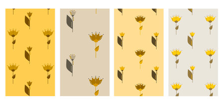 Set of abstract with wildflowers space templates for storiesの写真素材