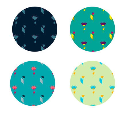 Set of abstract colorful circles with wildflowersの写真素材