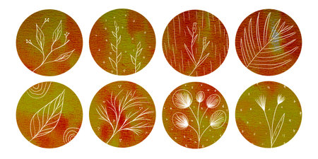 Set of yellow and orange abstract watercolor colorful circles for highlightsの写真素材