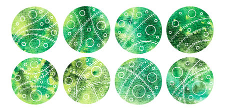 Set of green abstract watercolor circles for highlight backgroundsの写真素材