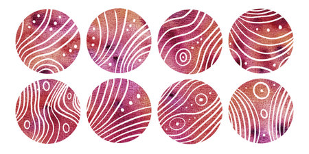 Set of red abstract watercolor circles for highlight backgroundsの写真素材