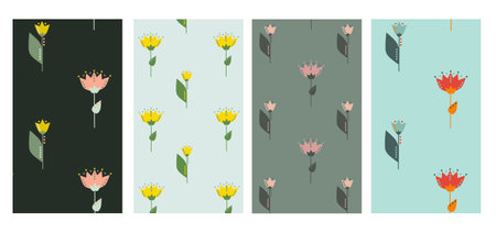 Set of abstract with wildflowers space templates for storiesの写真素材