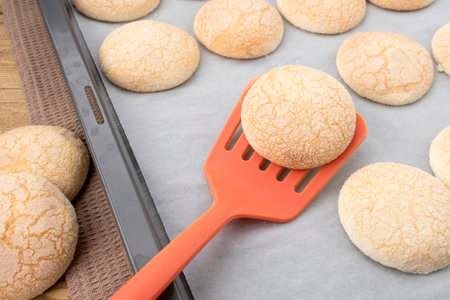 Delicious round cookies sprinkled with sugar, cooked at home.