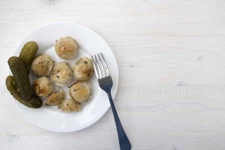 Fried dumplings on a plate.の写真素材