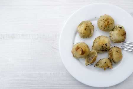 Fried dumplings on a plate.の写真素材