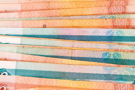 Thousand and five thousandth notes of Russian rubles close-up