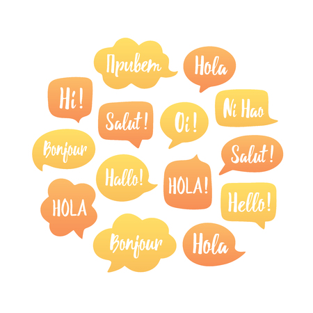 Yellow and orange Speech bubbles illustration in circle.のイラスト素材