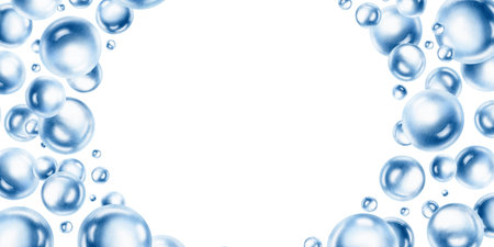 Delicate air bubbles float in round rectangular frame,captured in soft blue watercolor...