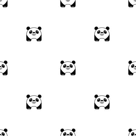 Seamless vector pattern with cute cartoon pandas in flat style. Baby semicircular panda, front view, is looking at you and smiling, nice simple background for kids with funny animal, with panda.のイラスト素材