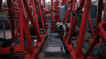 Red metal structures on the construction site