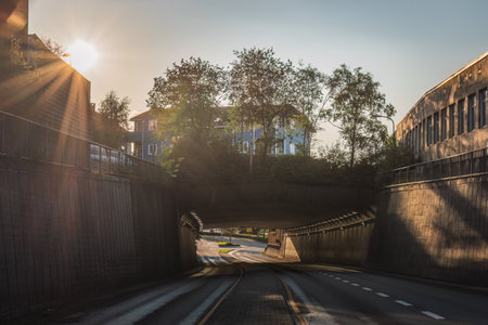 Sunset view from the bridge in the center of Stavanger, Norwayの写真素材