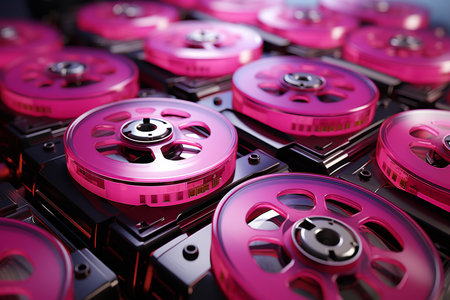 Audio cassette tapes on black background. 3d illustration, toned imageの素材