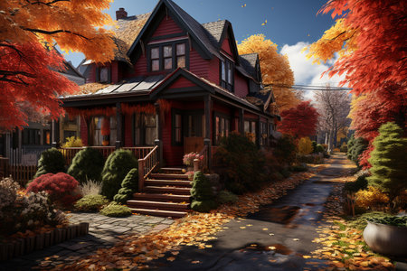 Autumn landscape with colorful trees and housesの素材