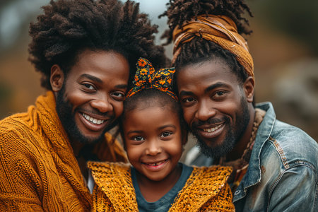 Happy family. Smiling afro-american father and son looking at camera and smilingの素材