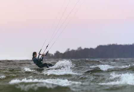 Yyteri, Pori, Finland - September 2023, Kitesurfer on the Baltic sea, Finlandのeditorial素材