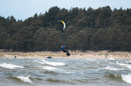 Yyteri, Pori, Finland - September 2023, Kitesurfer on the Baltic sea, Finlandのeditorial素材