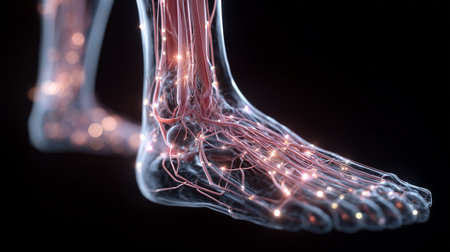 Human foot nerves and tendons anatomy visualizationの素材