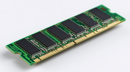 Close-up of computer ram memory module on white backgroundの素材
