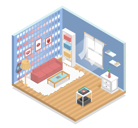 interior, isometric, living room, room, fashion, furnitureのイラスト素材