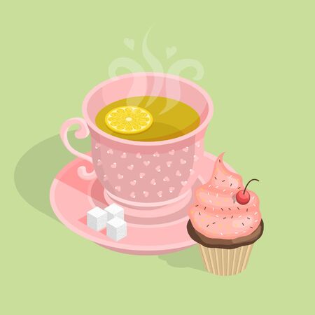 tea, tea party, food, cake, drinkのイラスト素材