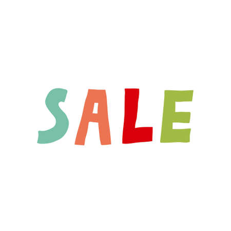 Sale sign. Fun multi colored letters isolated on white background. Creative lettering design for banner, flyer, card, poster. Stock vector illustration.のイラスト素材
