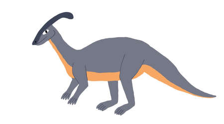 Cute Parasaurolophus isolated on white background. Fun dinosaur with cranial crest. Extinct herbivorous reptile. Flat style drawing. Stock vector illustration.のイラスト素材