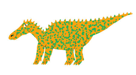 Cute dinosaur hand drawn design for shirt, mug, poster. Dino lizard with spikes. Hadrosaurus isolated on white background. Flat style drawing. Extinct reptile. Stock vector illustration.のイラスト素材