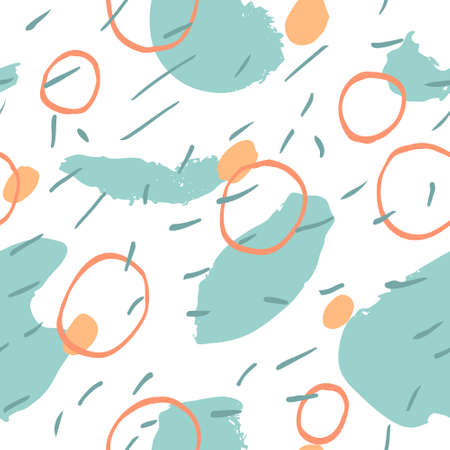 Abstract seamless pattern. Circles and spots shapes isolated on white. Fun festive colorful background design for wrapping paper, wallpaper. Trendy stock vector illustration.のイラスト素材