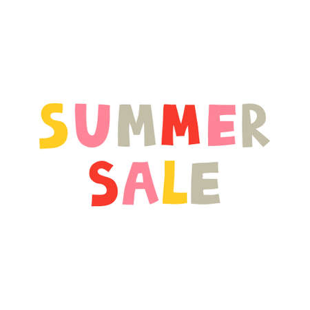 "Summer Sale" fun lettering sign. Multicolored letters isolated on white background. Creative colorful design for banner, flyer, poster. Trendy stock vector illustration drawn by hand.のイラスト素材
