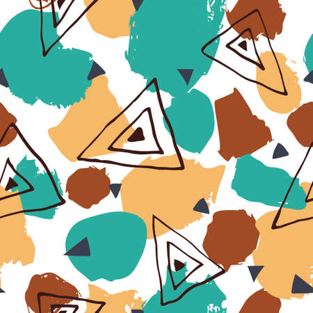 Seamless pattern with abstract shapes and triangles. Multicolor background design for print. Template for textile, fabric, wallpaper. Trendy stock vector illustration.のイラスト素材