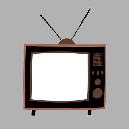 Hand drawn retro tv with antenna. White screen with copy space for your text. Fun design for poster, flyer, print. Stock vector illustration.のイラスト素材