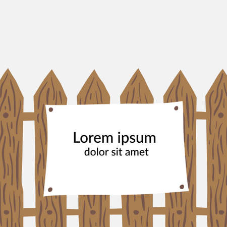 Piece of paper with copy space for text hanging on wooden fence. Street ad concept. Hand drawn design for announcement sign. Stock vector illustration.のイラスト素材