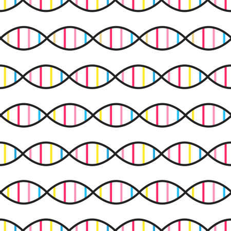 DNA structure isolated on white background. Scientific seamless pattern. Biology and genetic. DNA molecule. Flat design for banner, poster. Stock vector illustration.のイラスト素材