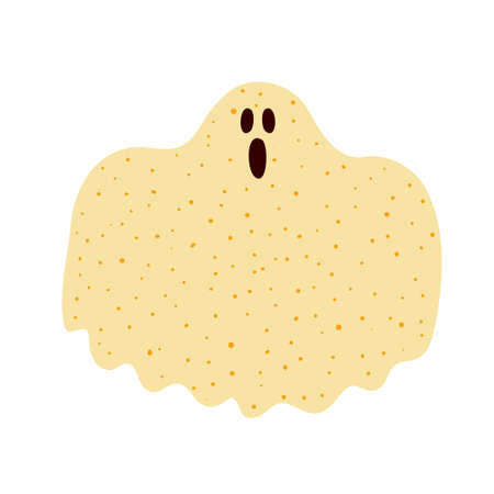 Scary ghost sheet isolated on white background. Screaming halloween character. Spooky design for party invitation, card, poster. Stock vector illustration.のイラスト素材