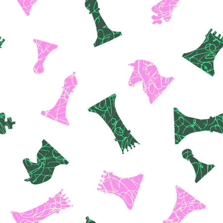 Cute seamless pattern with chess pieces isolated on white background. Fun hand drawn chess piece with doodle drawing. Flat fabric design. Strategy board game concept. Trendy vector illustrationのイラスト素材