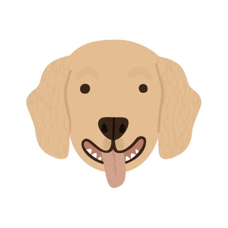 Hand drawn golden retriever dog character isolated on white background. Stylish doggy face. Cartoon happy pet with tongue out, domestic animal portrait. Cute flat print design vector illustrationのイラスト素材