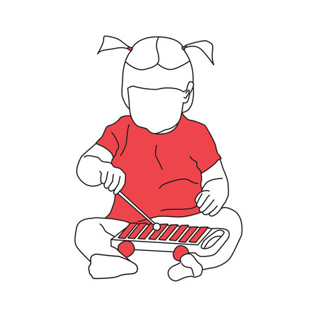 The child is playing. Minimalism. Linart and red.のイラスト素材